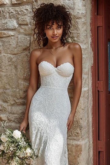 Boho Sweetheart Ivory Lace Mermaid Wedding Dress